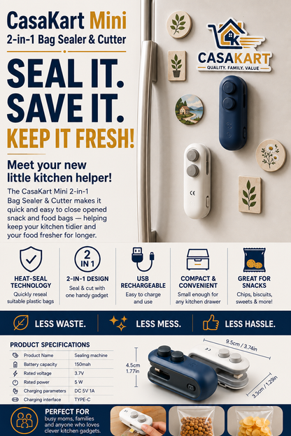 CasaKart FreshLock Mini™ 2-in-1 Portable Bag Sealer